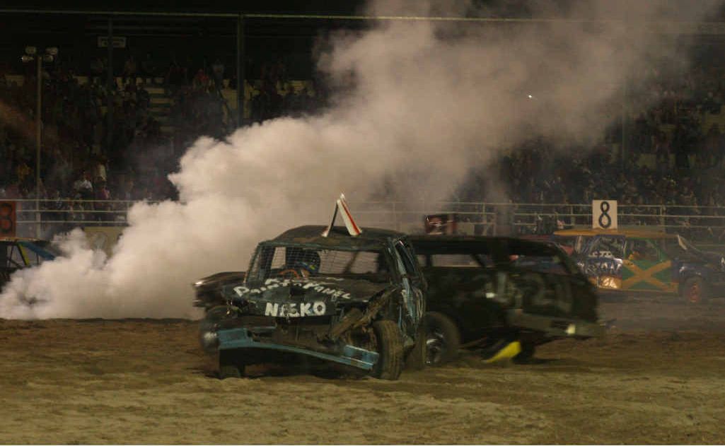 Action in the demolition derby. Action in the demolition derby.